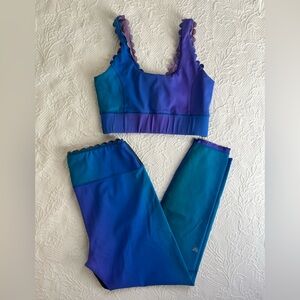 IVL scallop edge blue purple teal ombre workout set sports bra leggings size 12